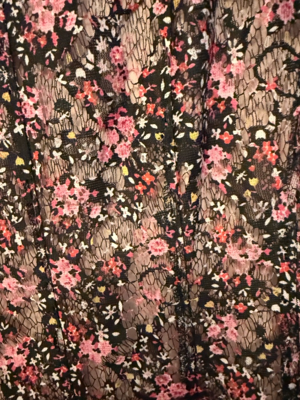 Floral Lace Overlay Dress in Black and Pink feminine summer flowy - Picture 2 of 3